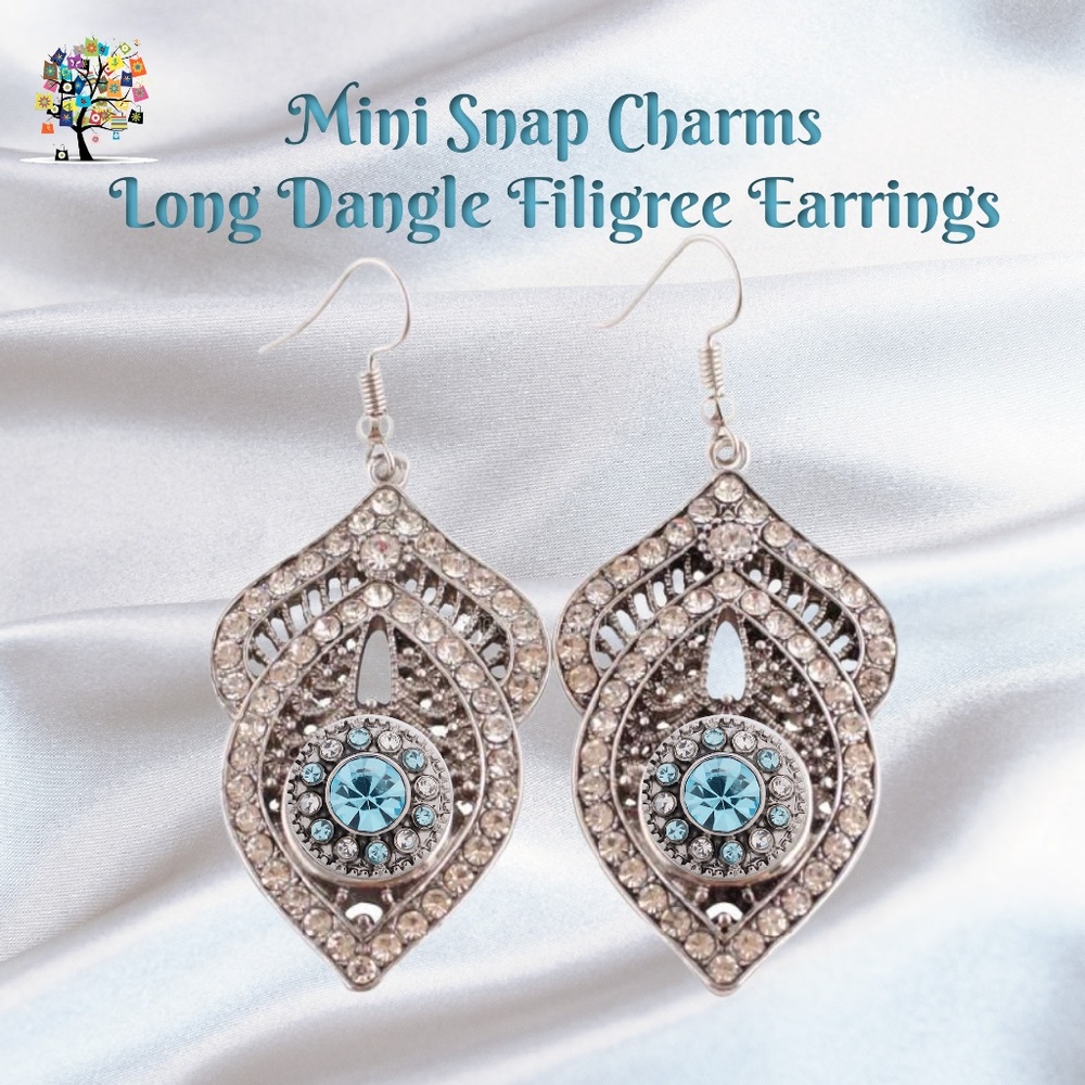 Snap Charm Statement Filigree Dangle Earrings for Mini Snaps Includes Snaps